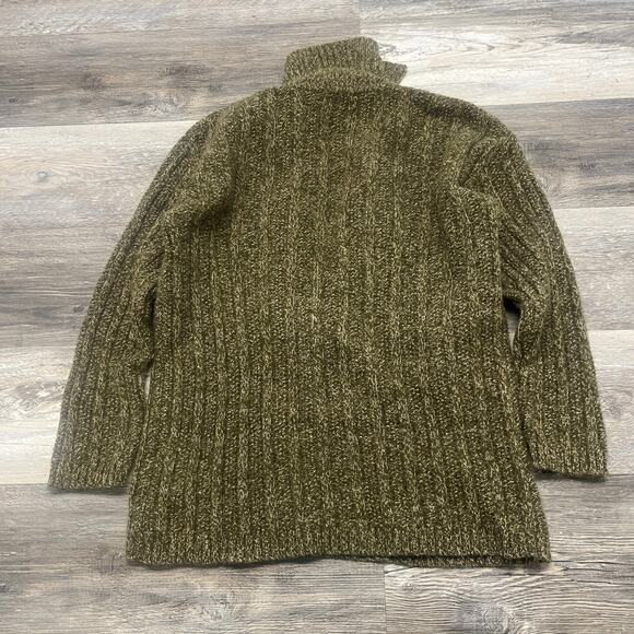 Vintage 90s Eddie Bauer Green Womens S Petite Collared Knit Wool Sweater - Picture 4 of 9